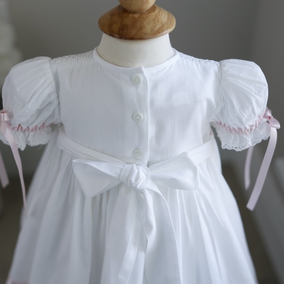 Strasburg Dress Smocked White with Pink Trim Special Occassion Heirloom - Picture 6 of 6